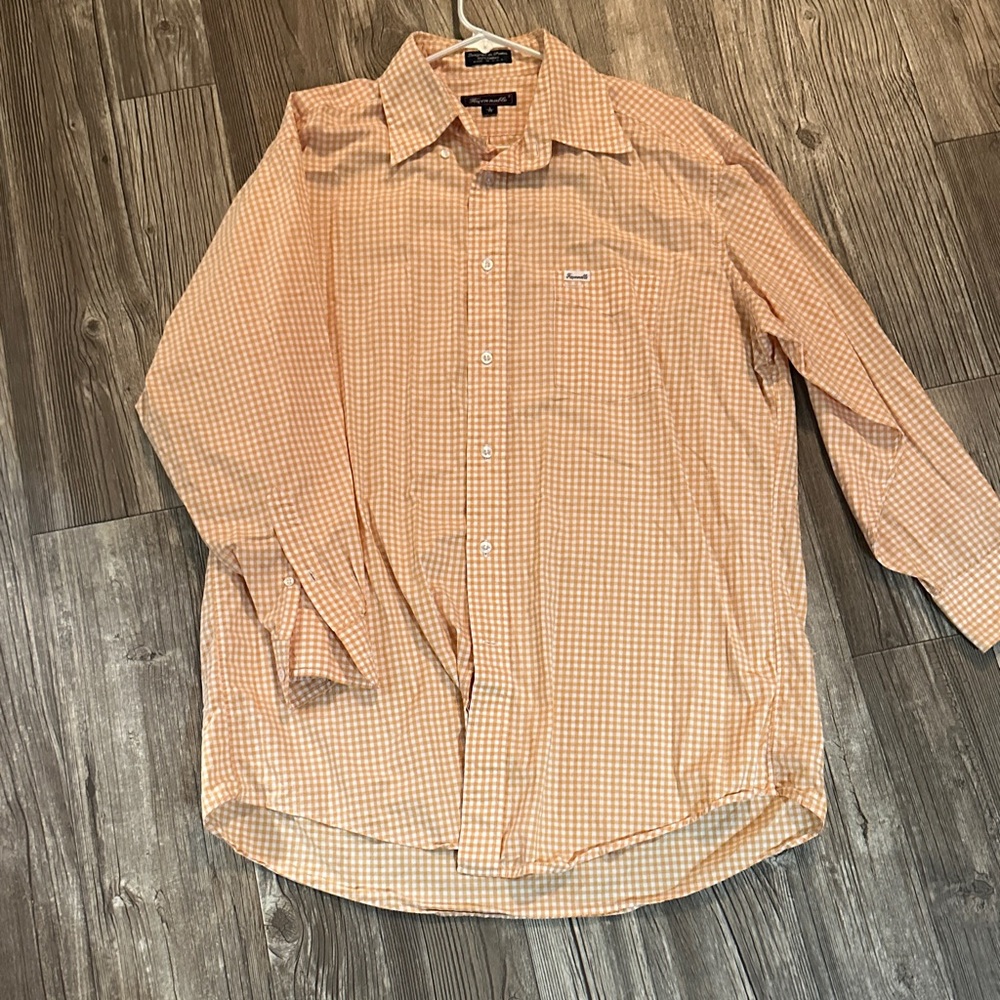 Faconnable Orange Gingham Button Down Shirt - image 1
